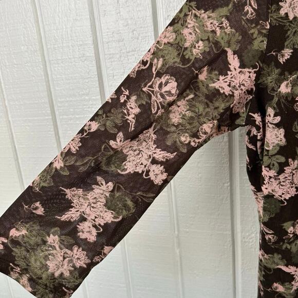 Rena Rowan Women 3/4 Sleeve Y2K Mesh Top Brown Fairy Grunge Boho Western Size XL - Picture 2 of 8